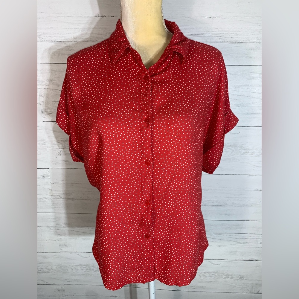 Jopra red polka dot button up womens blouse size M